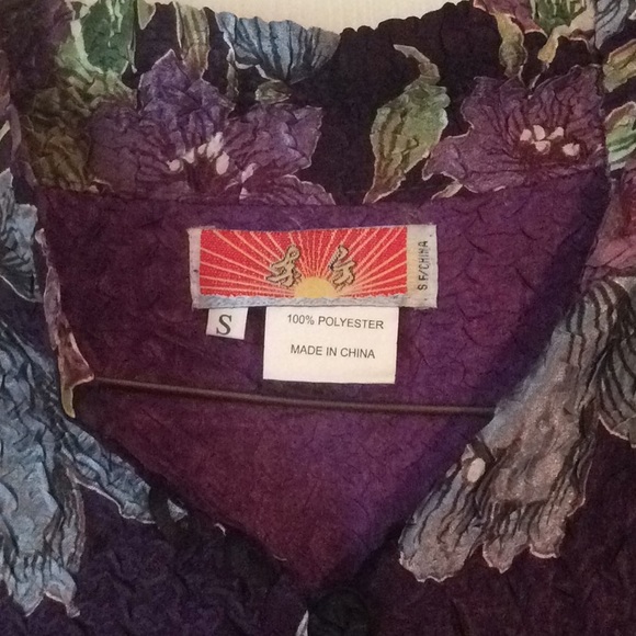 Chinese Traditional Dark Purple Floral Roses? Long Shirt Frog Ties Size Small - Picture 11 of 13